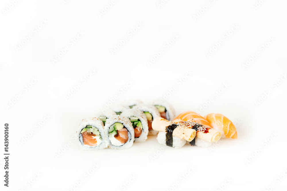 Sushi standing on white background table Sushi standing on white background table