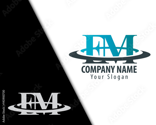 Initial Letter EM FM With Overlapping Swoosh Circle Logo