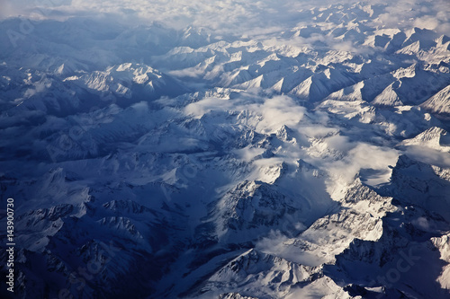Beautiful scenery in Tibet with white snowscape mountain . aerial view .