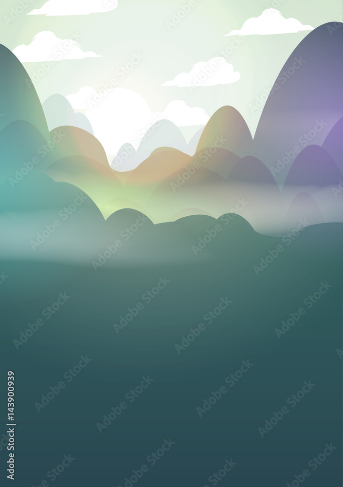 Simple Abstract Valley Landscape  - Vector Illustration.