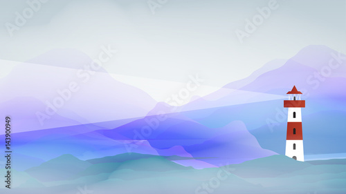 Lighthouse in Abstract Sea - Vector Illustration
