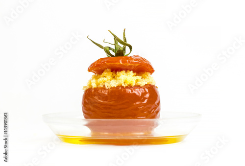 Mini canape with elements of molecular kitchen on white background