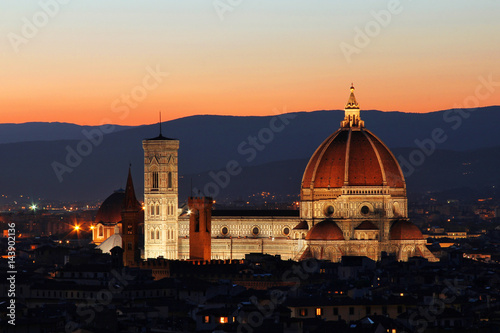 Florence Duomo Cathedral by night taken from Michelangelo Hill.