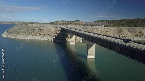 Wallpaper Mural Aerial Starvation Reservoir bridge across water to park climb. Along Strawberry River is open year round for recreation, fishing and boating. Freedom Bridge spans the lake and is traffic. Torontodigital.ca