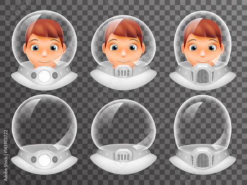 Bald Scientist Avatar Retro Realistic Helmet 3d Cosmonaut Astronaut Spaceman Tantamareska Poster Transperent Glass Background Icon Template Mock Up Design Vector Illustration