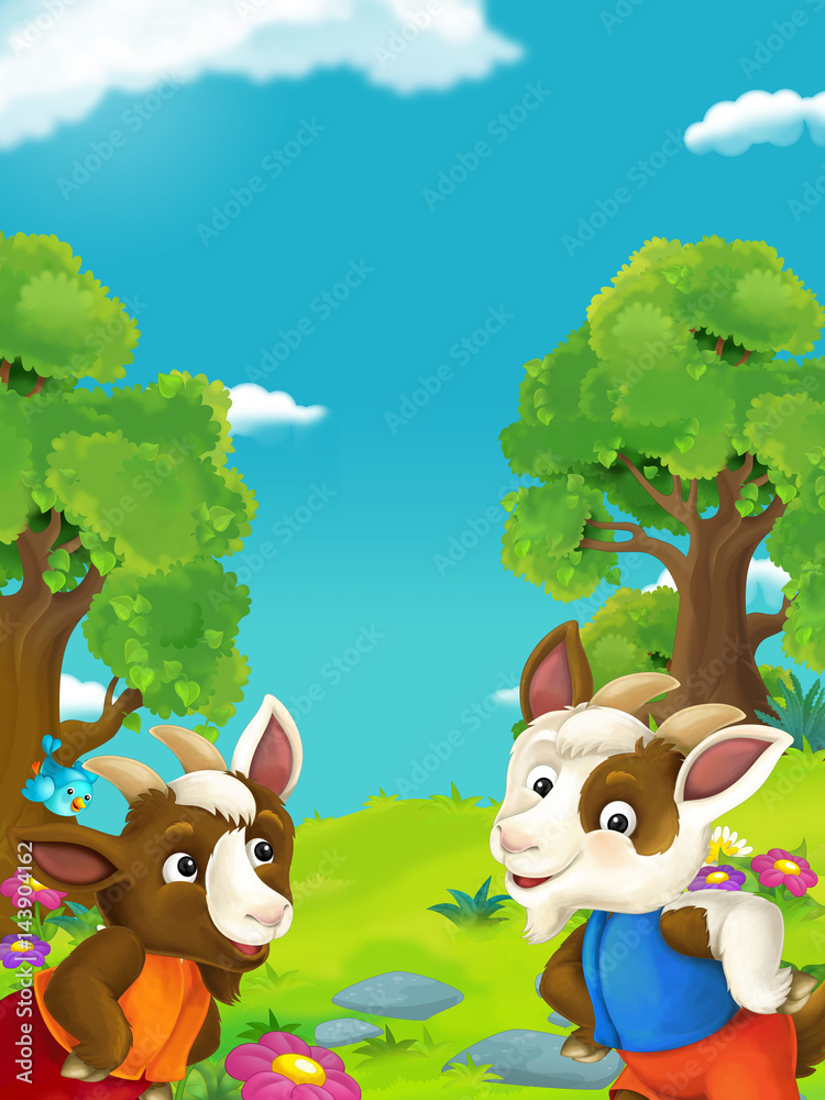Fototapeta premium cartoon nature frame with cartoon animal and space for text
