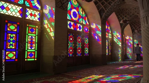 Interior of the mosque Nasir Al-Molk in the ancient Iranian city of Shiraz, colorful shining glass windows