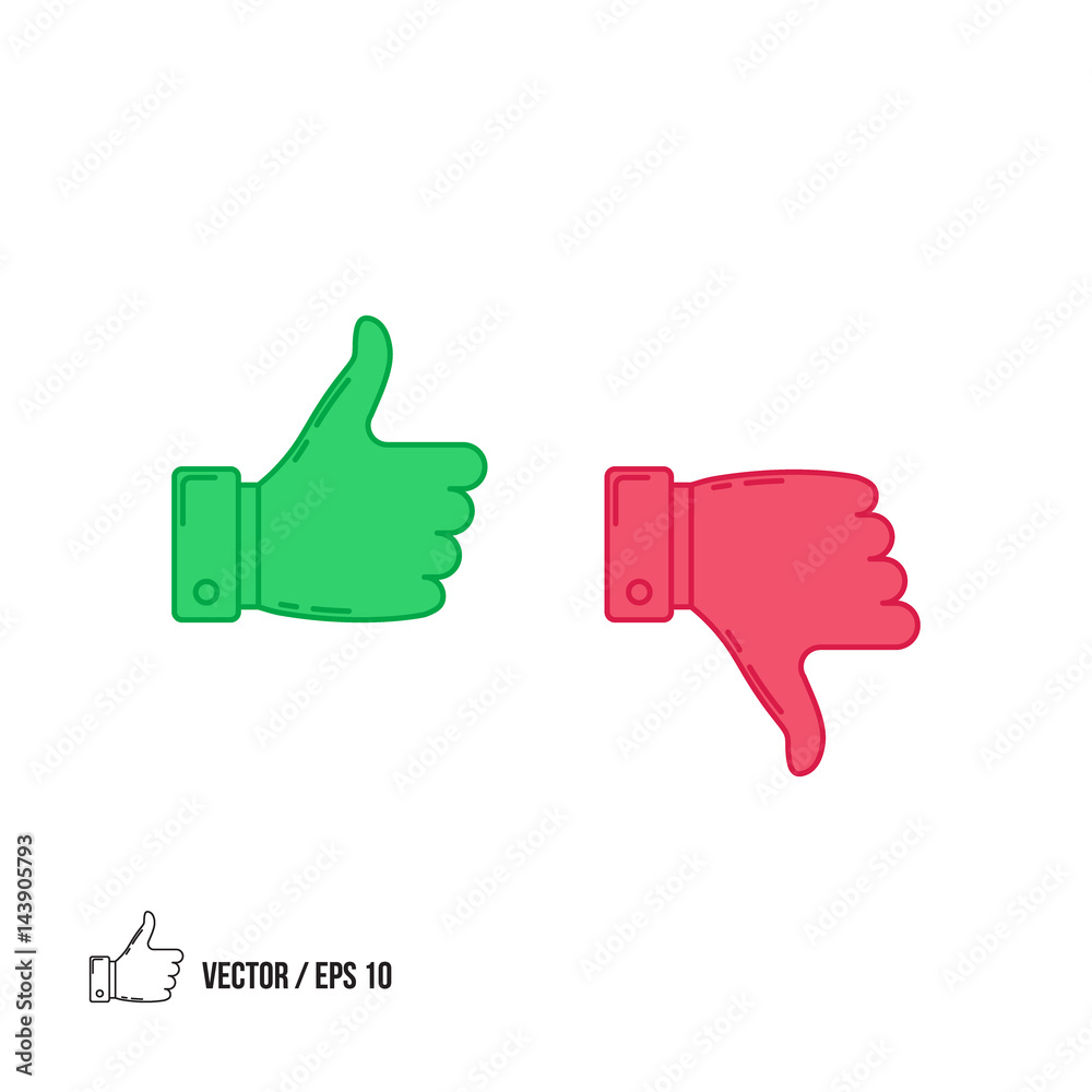 Thumbs up and thumbs down icon, vector illustration. Isolated on white background Thumbs up and thumbs down icon, vector illustration. Isolated on white background