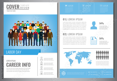 International Labor Day Brochure Design Template. People of different occupations. Flyer with profession icons. Vector
