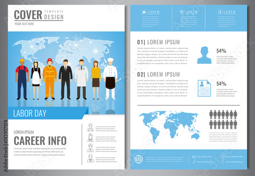 International Labor Day Brochure Design Template. People of different occupations. Flyer with profession icons. Vector