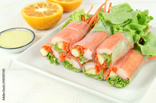 salad roll with crab stick and lettuce