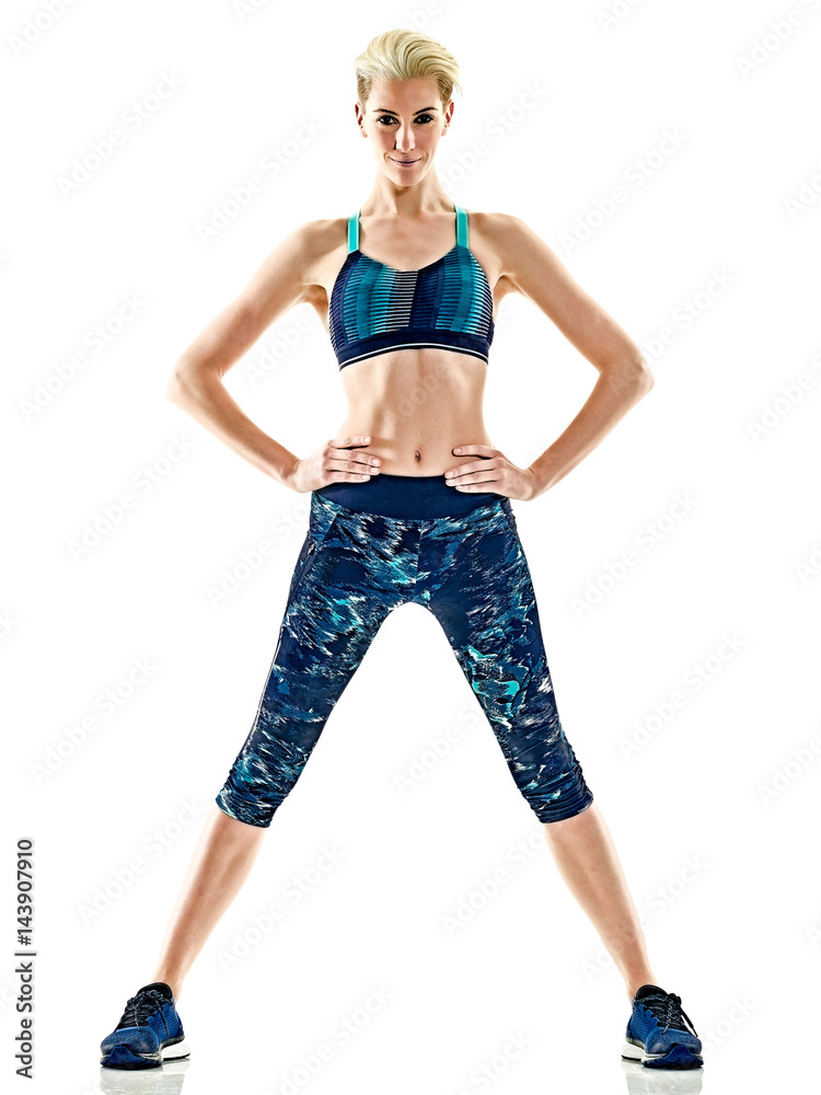 one young caucasian woman runner running jogger jogging studio isolated in white background