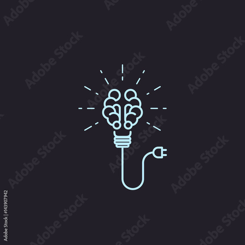 Brain icon, light bulb. Idea concept, vector illustration, line design