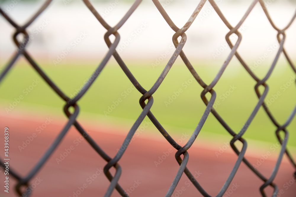 Close up Mesh barrier in football field Close up Mesh barrier in football field