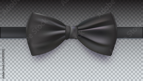 Tablou canvas Realistic black bow tie, vector illustration, isolated on transparent background