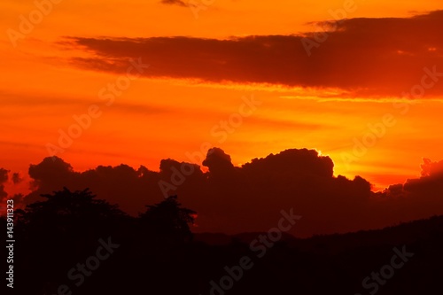 sunset beautiful colorful landscape and silhouette tree mountain in sky twilight time
