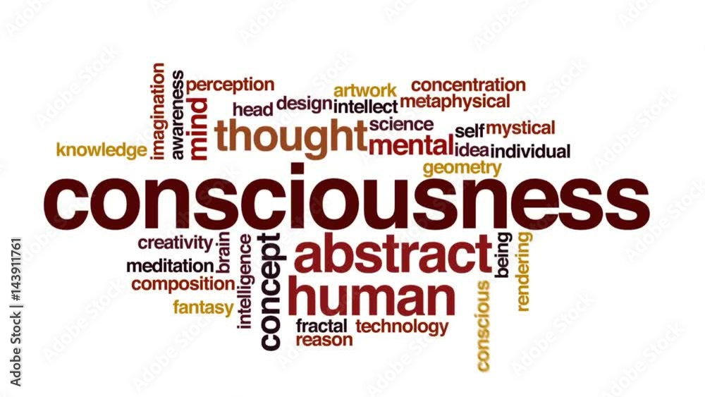 Consciousness animated word cloud, text design animation. Consciousness animated word cloud, text design animation.