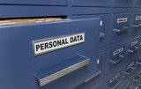 Personal data protection and privacy concept. A lot of cabinets in office. 3D rendered illustration.