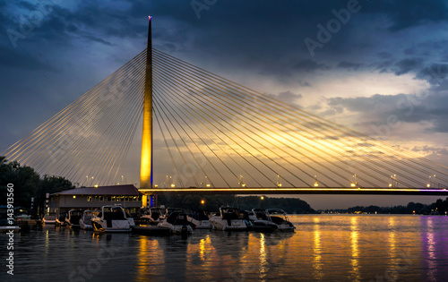 Beautiful Ada bridge in Belgrade, Serbia at Sunset