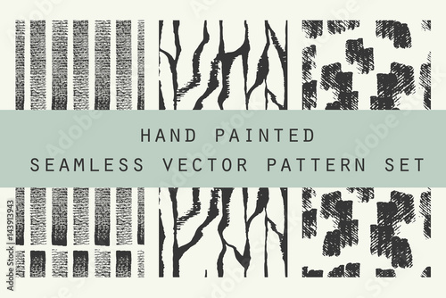 Hand Drawn Seamless Vector Pattern Set.Fresh and Imperfect Brushstrokes.Hand painted Ink textures