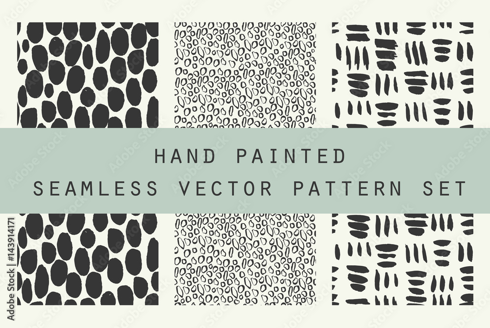 Hand Drawn Seamless Vector Pattern Set.Fresh and Imperfect Brushstrokes.Hand painted Ink textures - obrazy, fototapety, plakaty 