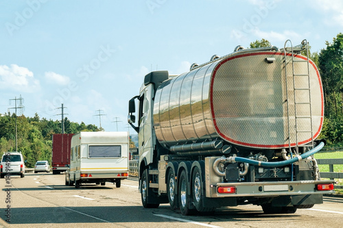 Tanker storage vessel on road in canton Geneva of Switzerland