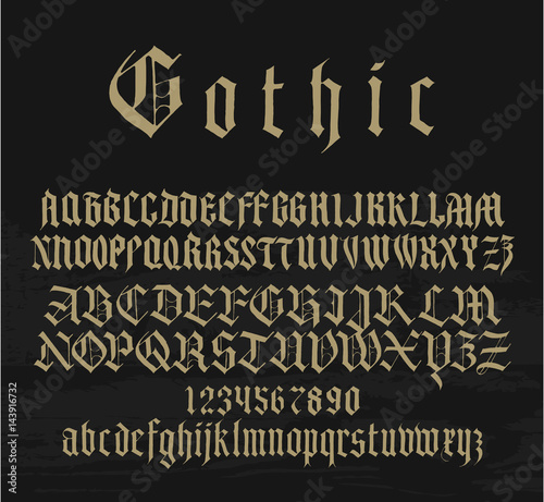 medieval gothic font with capitals, lowercase and small caps and numbers alternatives