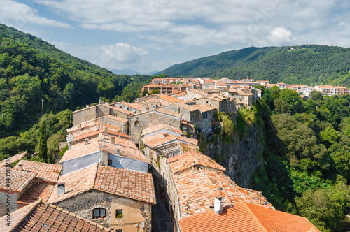 Sunny view from tower of church at Castelfollit de la Roca, La Garrotxa province, Catalonia, Spain. photo