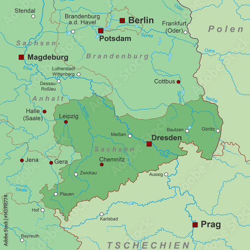 Bundesland Sachsen - Landkarte in Grün