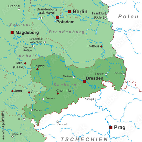 Bundesland Sachsen - Landkarte  in Gr  n 