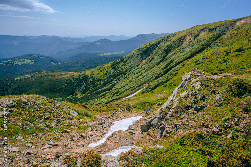 Fototapeta premium Mountain valley landscape. Summer time.