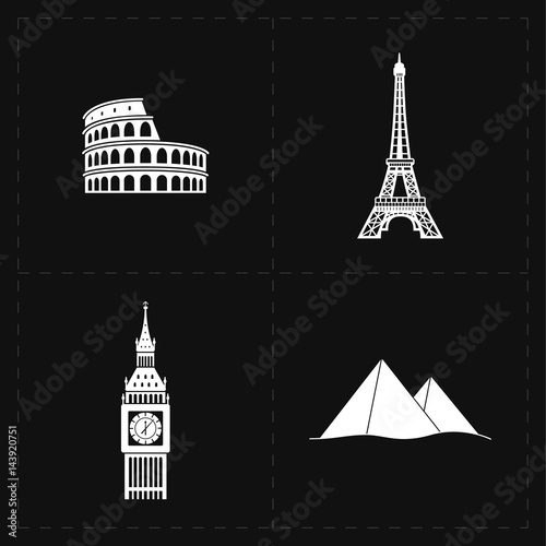 four flat landmark icons 