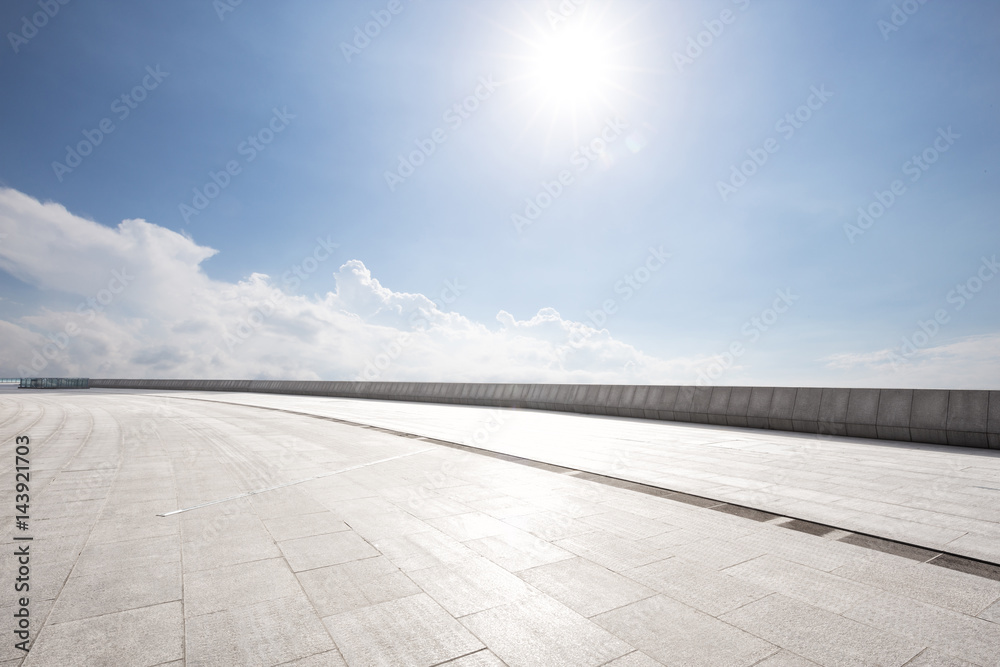 empty floor with blue cloud sky empty floor with blue cloud sky