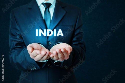 Businessman with word India