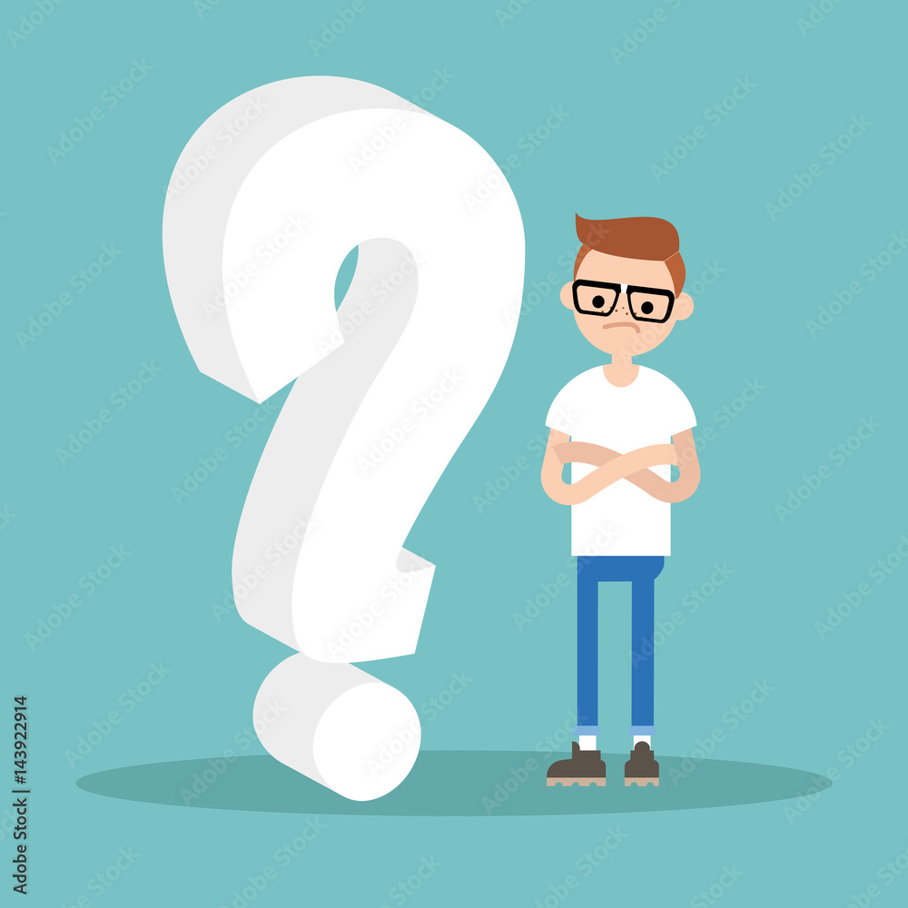 Question 3D sign. Young character asking a question / flat editable vector illustration, clip art Question 3D sign. Young character asking a question / flat editable vector illustration, clip art
