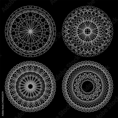 Set of white guilloche, decorative elements, black and white