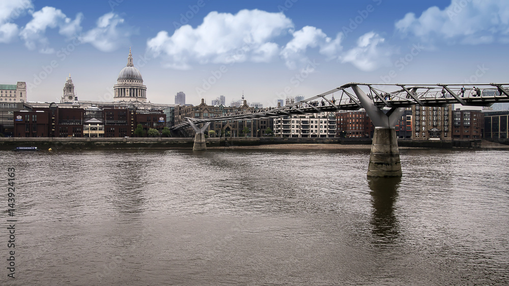 London Millennium Footbridge and St. Paul's cathedral 