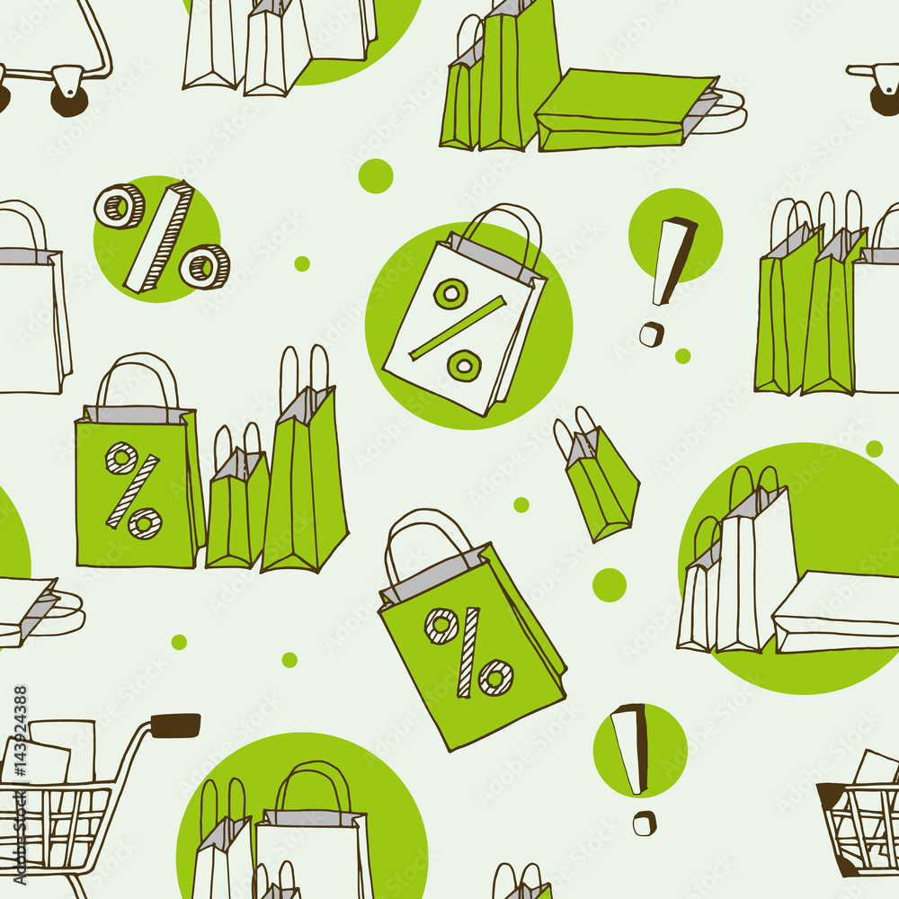 Fotografie Bright vector seamless pattern, Big Sale or shopping concept