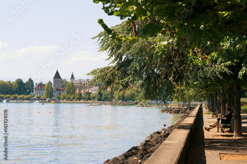 Chateau Ouchy in Geneva Lake promenade in Lausanne
