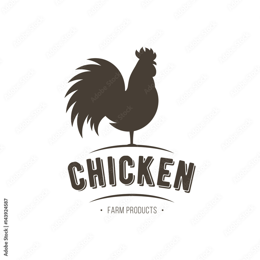 Fototapeta premium Rooster icon. Cock. Poultry. Farm fresh sign. Chicken Farm meat logo, badges, banners, emblem and design elements for food shop and restaurant. Vector illustration.