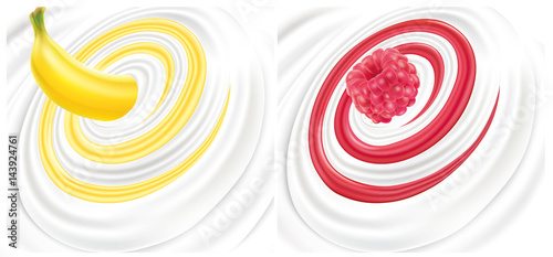milk cream yogurt swirl with raspberry, banana