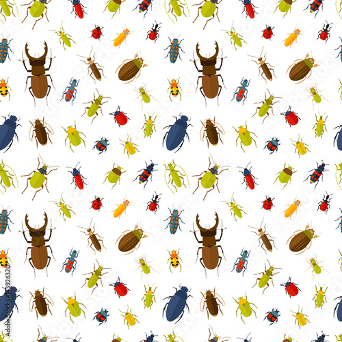 Seamless pattern with many insects. Vector illustration