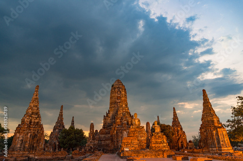 Panoramic view on ancient temple. Wat Chai Wattanaram, Thailand