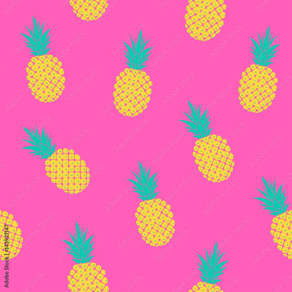 vector seamless pattern with pineapples on pink background, bright summer pattern vector seamless pattern with pineapples on pink background, bright summer pattern