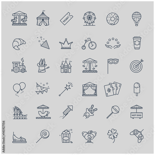 Thin line set - amusement park icons