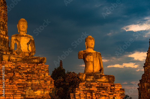 Buddha statues ruins in Wat Chai Wattanaram temple, Thailand