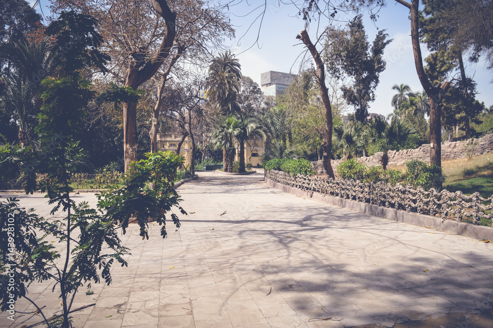 cairo, egypt, march 11, 2017: view of road inside fish garden