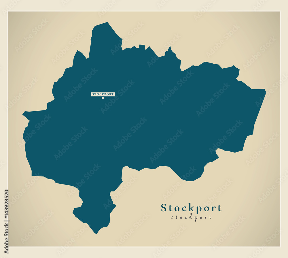 Modern Map - Stockport borough Greater Manchester UK England