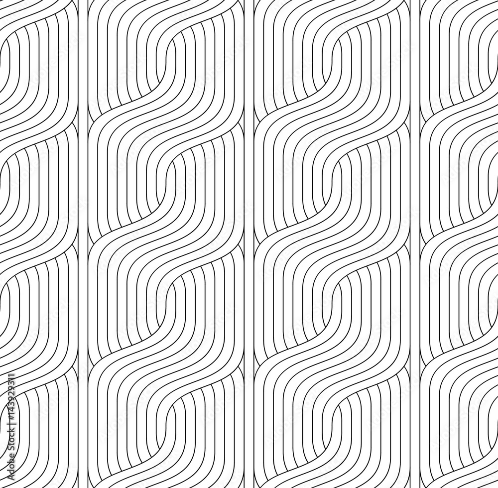 Vector seamless pattern. Modern stylish texture. Monochrome geometric pattern with wavy lines.
