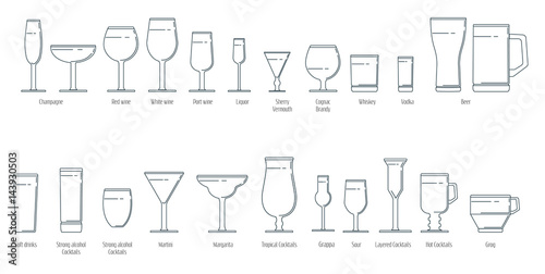 Set of wine glasses in a linear style